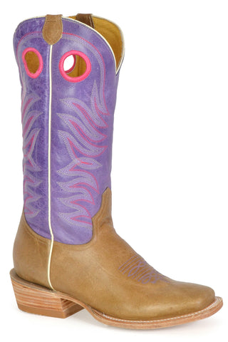 Roper Womens Ride Em Cowgirl Purple/Brown Leather Cowboy Boots