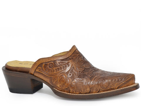 Roper Womens Mary Brown Leather Mules Shoes