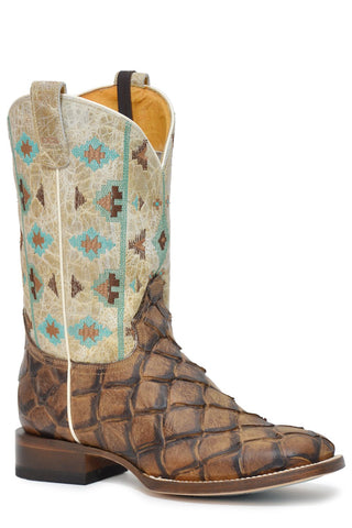 Roper Womens Big Fish Aztec Tan Leather Cowboy Boots