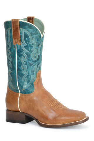 Roper Womens Maeve Brown/Turquoise Leather Cowboy Boots
