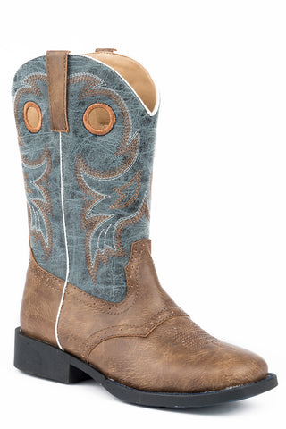 Roper Youth Boys Daniel Brown/Blue Faux Leather Cowboy Boots