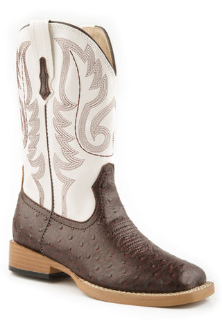 Roper Youth Boys Bumps Brown/White Faux Leather Cowboy Boots
