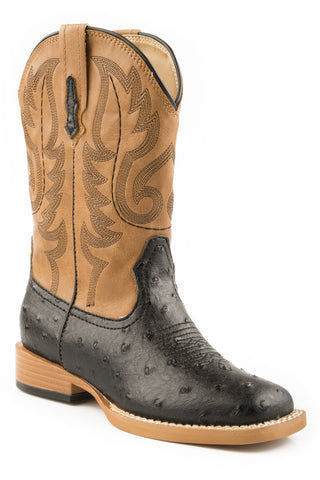 Roper Youth Boys Bumps Black Faux Leather Cowboy Boots