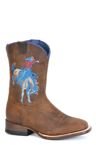 Roper Youth Boys Buckin Bronc 2 Brown Leather Cowboy Boots
