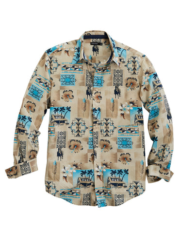 Tin Haul Mens 1953 Tiki Blue 100% Cotton L/S Shirt