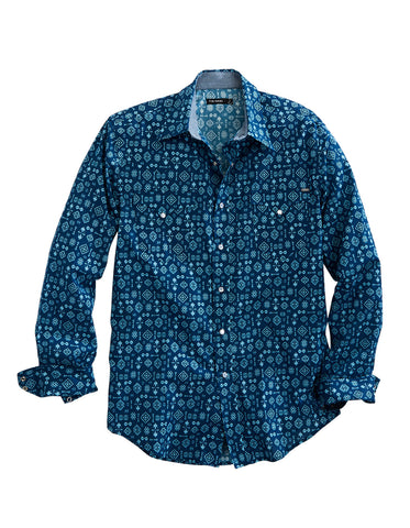 Tin Haul Mens 1954 Indigo Aztec Blue 100% Cotton L/S Shirt