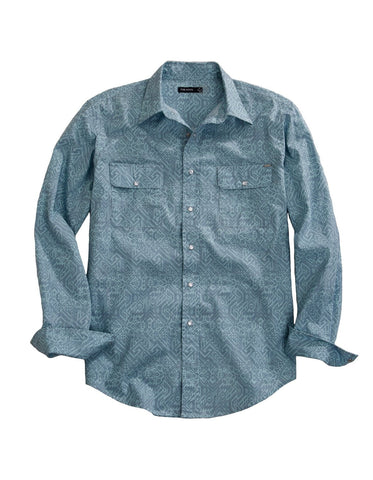 Tin Haul Mens Dot Matrix Aztec Blue 100% Cotton L/S Shirt