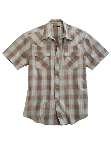Tin Haul Mens Sand Check Dobby Brown 100% Cotton S/S Shirt
