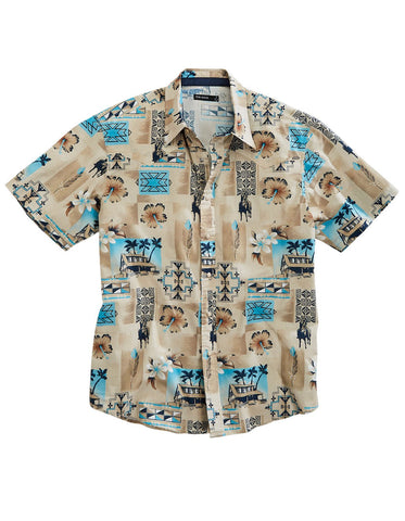 Tin Haul Mens 1953 Tiki Blue 100% Cotton S/S Shirt