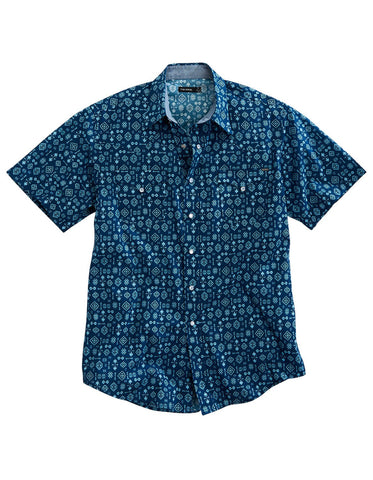 Tin Haul Mens 1954 Indigo Aztec Blue 100% Cotton S/S Shirt