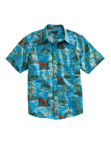 Tin Haul Mens Vintage Hawaiian Blue 100% Cotton S/S Shirt