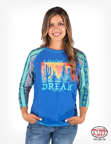Cowgirl Tuff Womens Rainbow Aztec Navy Multi 100% Cotton L/S T-Shirt