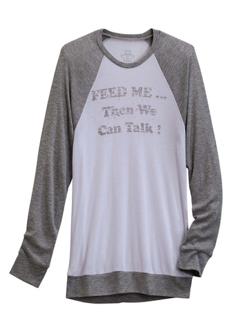 Tin Haul Womens Feed Me Grey/White Poly/Rayon L/S T-Shirt