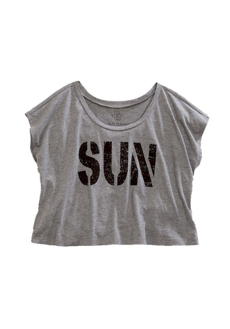 Tin Haul Womens SUN Crop Grey Cotton Blend S/S T-Shirt