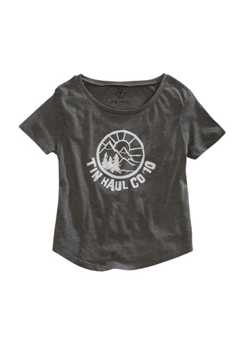 Tin Haul Womens Circle Mountain Scene Grey 100% Cotton S/S T-Shirt