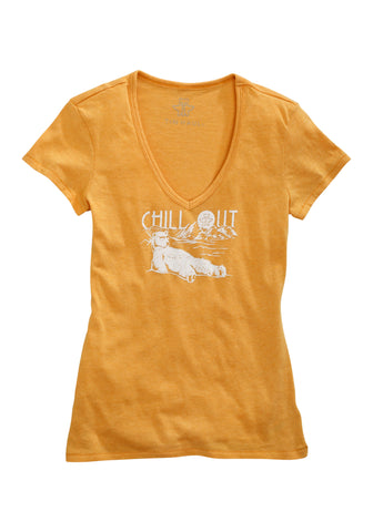 Tin Haul Womens Polar Bear Chill Yellow Cotton Blend S/S T-Shirt