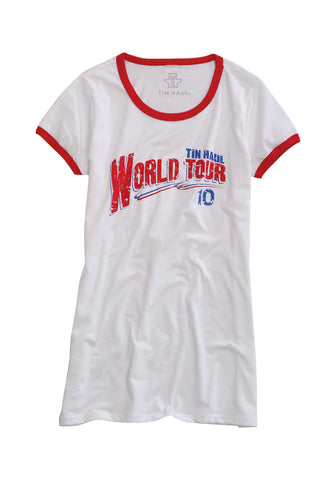 Tin Haul Womens World Tour 10 White 100% Cotton S/S T-Shirt