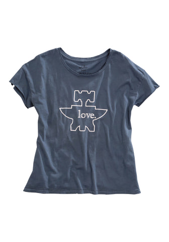 Tin Haul Womens Love Anvil Blue 100% Cotton S/S T-Shirt