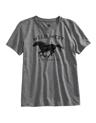Tin Haul Womens Wild West Horse Grey Cotton Blend S/S T-Shirt
