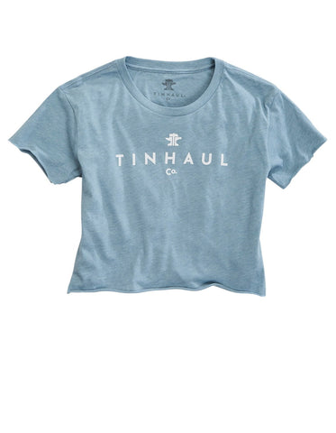 Tin Haul Womens Baby Rib Crop Blue Cotton Blend S/S T-Shirt