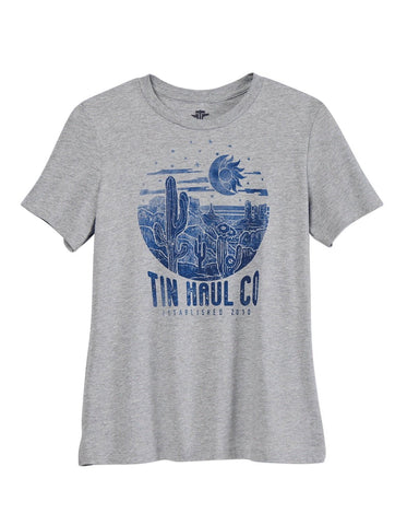Tin Haul Womens Blue Desert Grey Cotton Blend S/S T-Shirt
