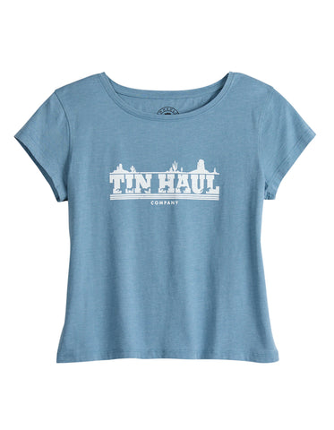 Tin Haul Womens Running Horse Blue Cotton S/S T-Shirt