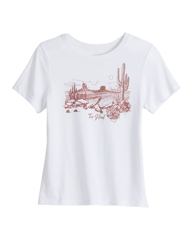 Tin Haul Womens Red Desert Scene White Cotton Blend S/S T-Shirt