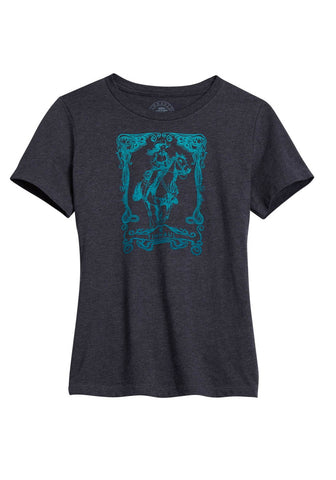 Tin Haul Womens Aqua Ombre Cowgirl Nouveau Charcoal Cotton Blend S/S T-Shirt