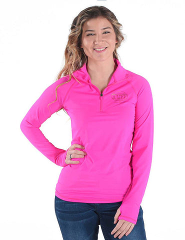 Cowgirl Tuff Womens Cooling UPF Hot Pink Nylon L/S Shirt