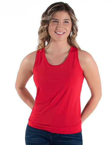 Cowgirl Tuff Womens Cooling UPF Bright Red Nylon S/L Tank Top