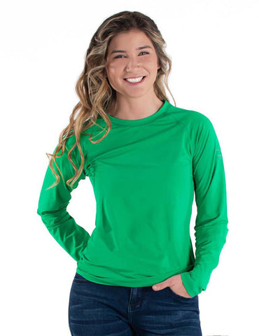 Cowgirl Tuff Womens Cooling UPF Baseball Money Green Nylon L/S T-Shirt