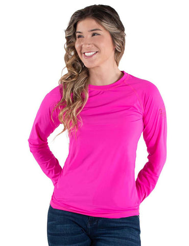 Cowgirl Tuff Womens Cooling UPF Baseball Hot Pink Nylon L/S T-Shirt