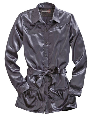 Tin Haul Womens Western Satin Grey 100% Polyester L/S Shirt