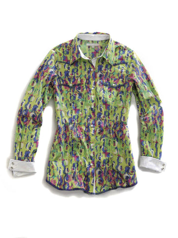 Tin Haul Shirt Ladies Green 100% Cotton Animal Print L/S Western
