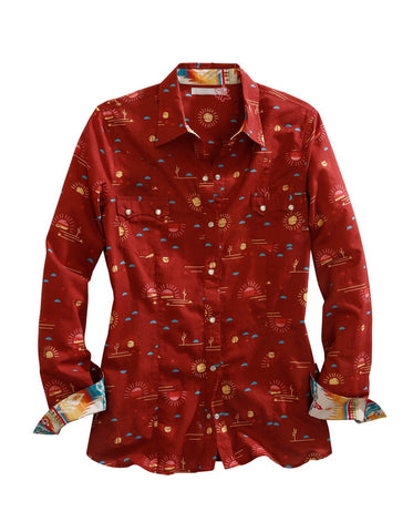 Tin Haul Womens Red 100% Cotton Santa Fe Sun L/S Shirt L
