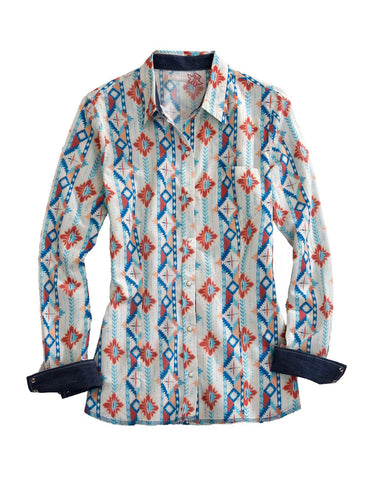 Tin Haul Womens Southwest Aztec Multi-Color 100% Cotton L/S Shirt