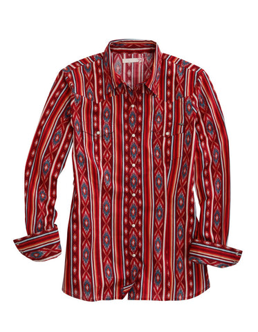 Tin Haul Womens Aztec Stripe Red 100% Cotton L/S Shirt L