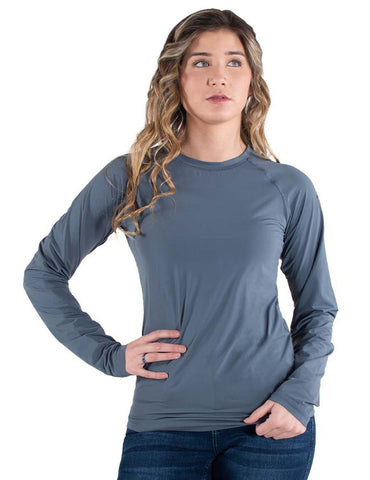 Cowgirl Tuff Womens Cooling UPF Baseball Steel Gray Nylon L/S T-Shirt
