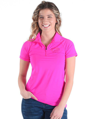 Cowgirl Tuff Womens Cooling UPF 1/4 Zip Hot Pink Nylon S/S T-Shirt