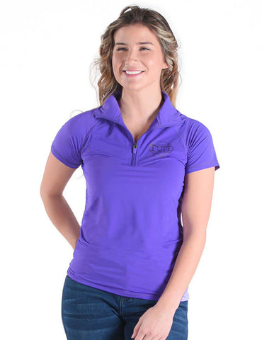 Cowgirl Tuff Womens Cooling UPF 1/4 Zip Purple Nylon S/S T-Shirt