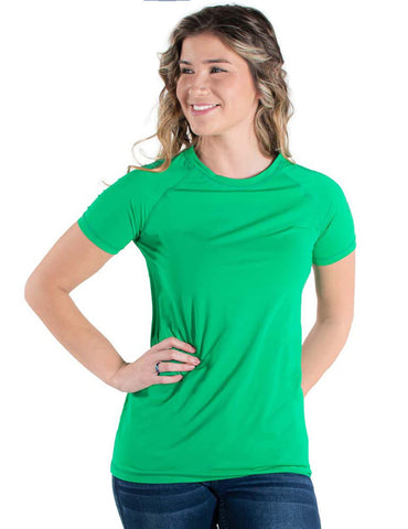 Cowgirl Tuff Womens Cooling UPF Baseball Money Green Nylon S/S T-Shirt