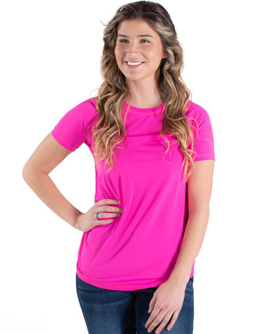 Cowgirl Tuff Womens Cooling UPF Baseball Hot Pink Nylon S/S T-Shirt