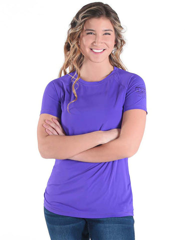 Cowgirl Tuff Womens Cooling UPF Baseball Purple Nylon S/S T-Shirt