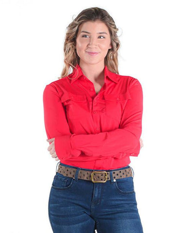 Cowgirl Tuff Womens Breathe Instant Pullover Bright Red Nylon L/S Blouse