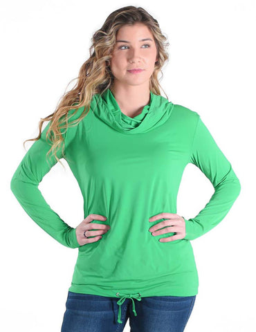 Cowgirl Tuff Womens Breathe Cowl Neck Money Green Nylon L/S T-Shirt