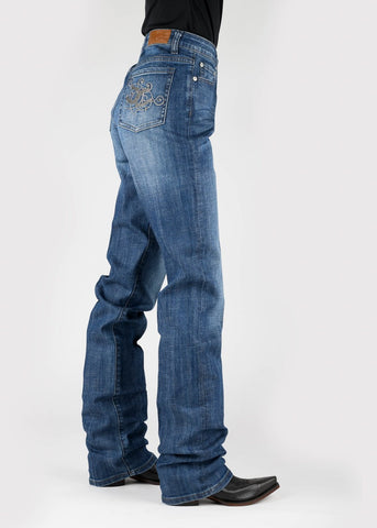 Tin Haul Womens Rachel Double Horseshoe Blue Cotton Blend Jeans