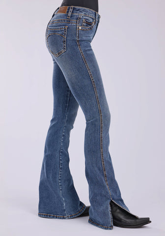 Tin Haul Womens 595 Libby 6in Split Leg Blue Cotton Blend Jeans