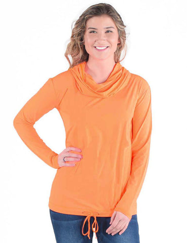 Cowgirl Tuff Womens Breathe Cowl Neck Tangerine Nylon L/S T-Shirt