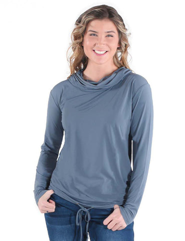 Cowgirl Tuff Womens Breathe Cowl Neck Steel Gray Nylon L/S T-Shirt