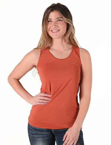 Cowgirl Tuff Womens Instant Cooling Racerback Rust Nylon S/L Tank Top